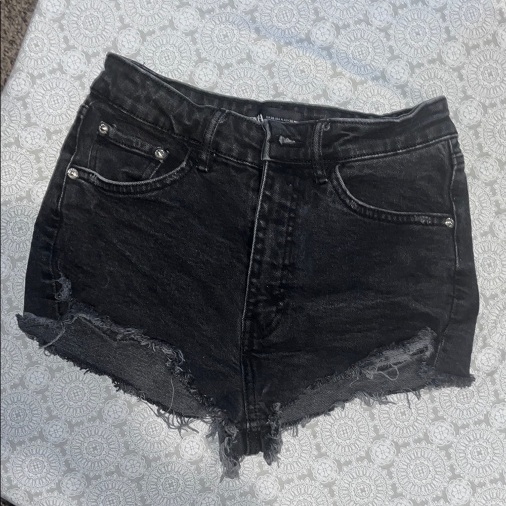 Zara Black Denim Distressed Shorties
